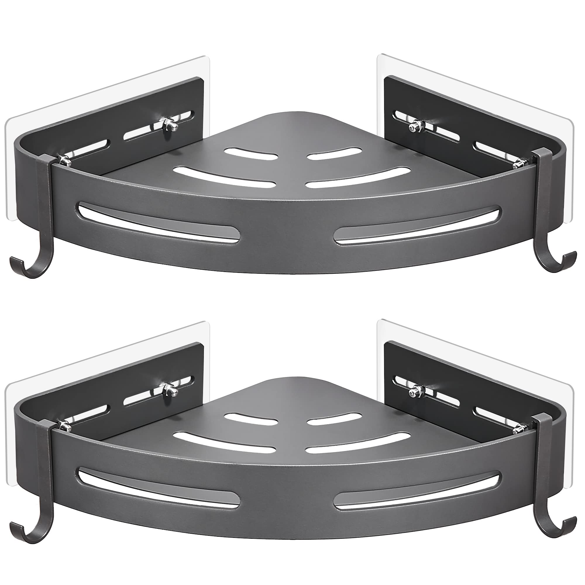 GERUIKE Shower Corner Shelves | 2-Pack Matt Grey Aluminium No-Drill Caddy
