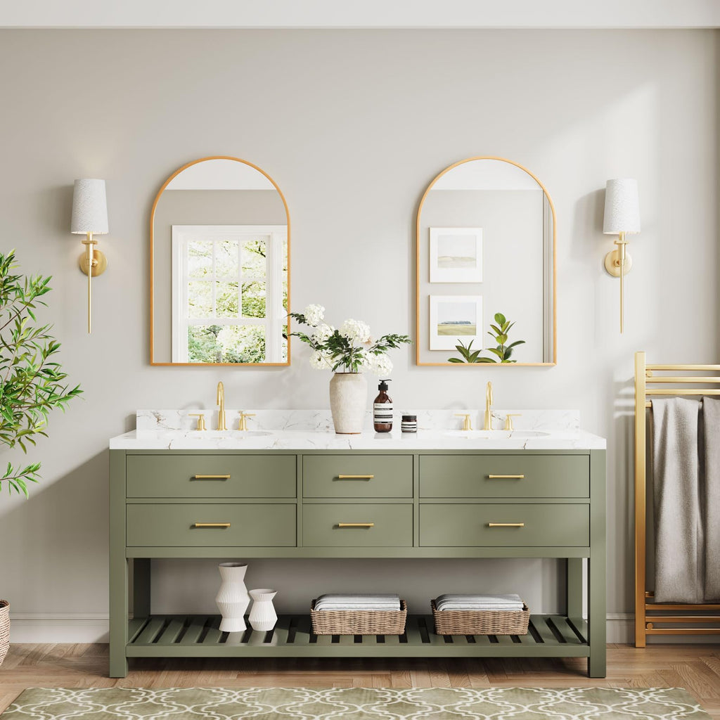 Dripex Arched Wall Mirror – 50x75cm Gold Aluminum Frame for Bathroom
