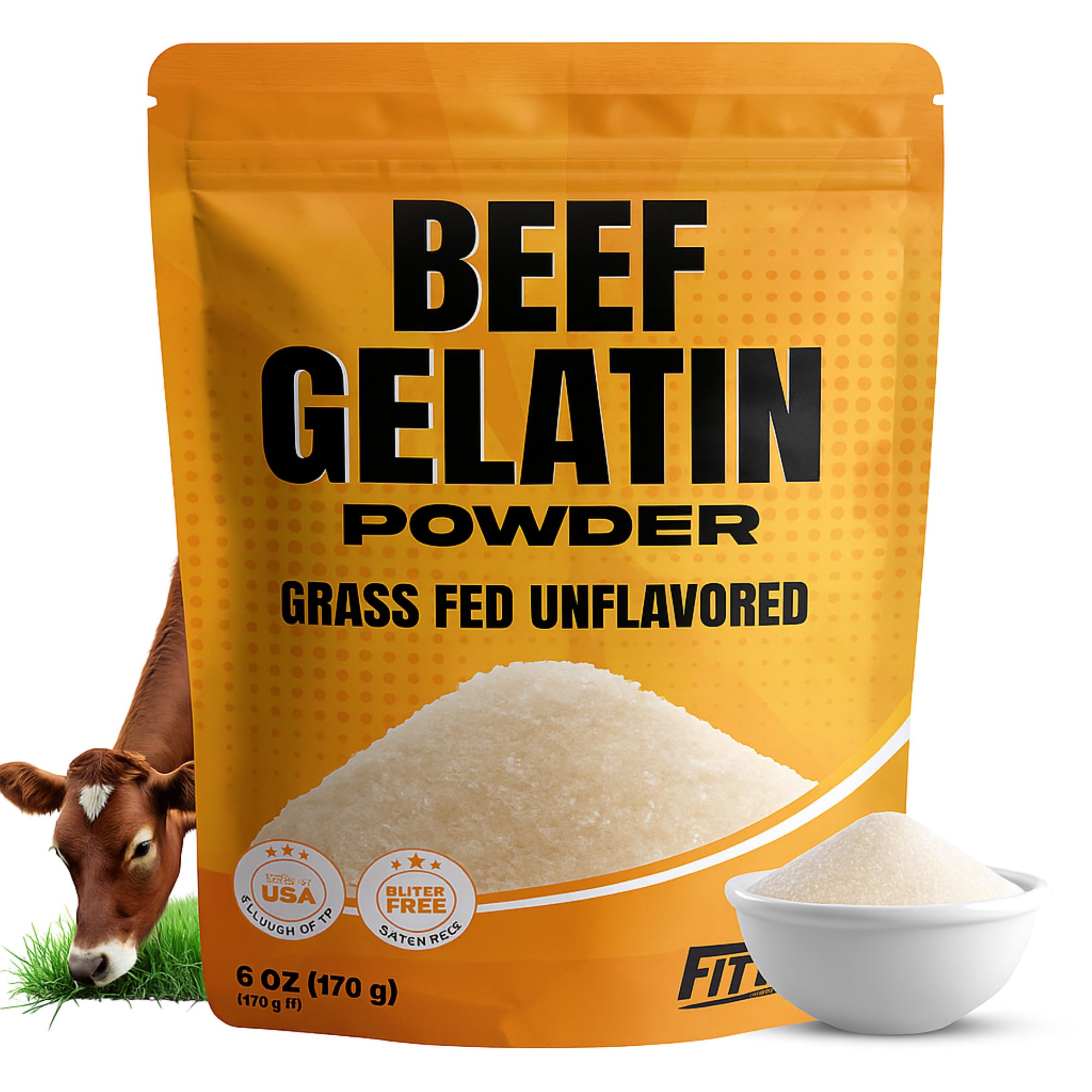 Beef Gelatin Powder – Grass-Fed, Unflavored, 225 Bloom, 6 oz