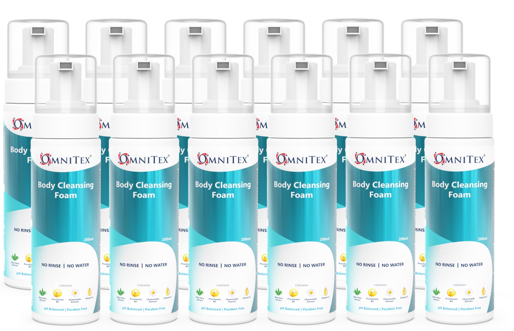 Omnitex Rinse Free Body Cleansing Foam – 12x 200ml No-Rinse Wash