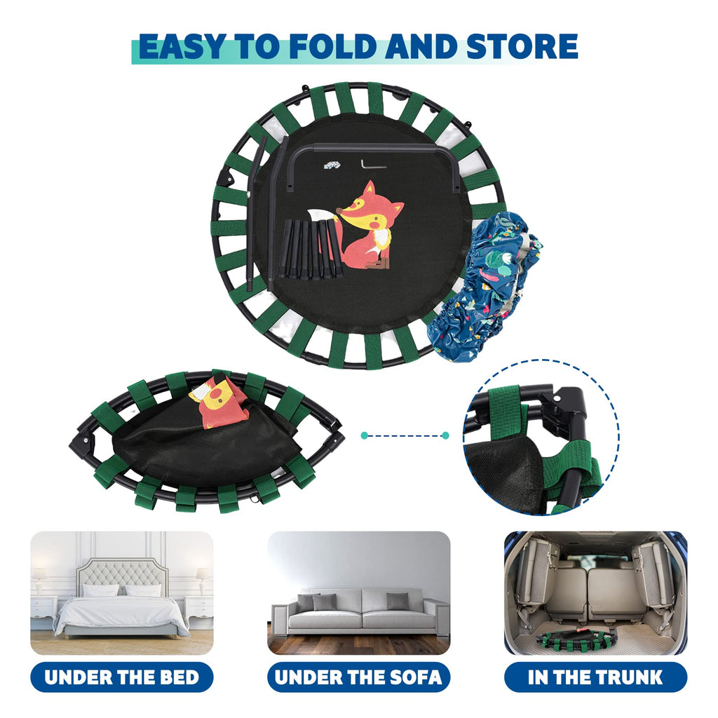 38'' Kids Mini Trampoline – Foldable Rebounder with Handle