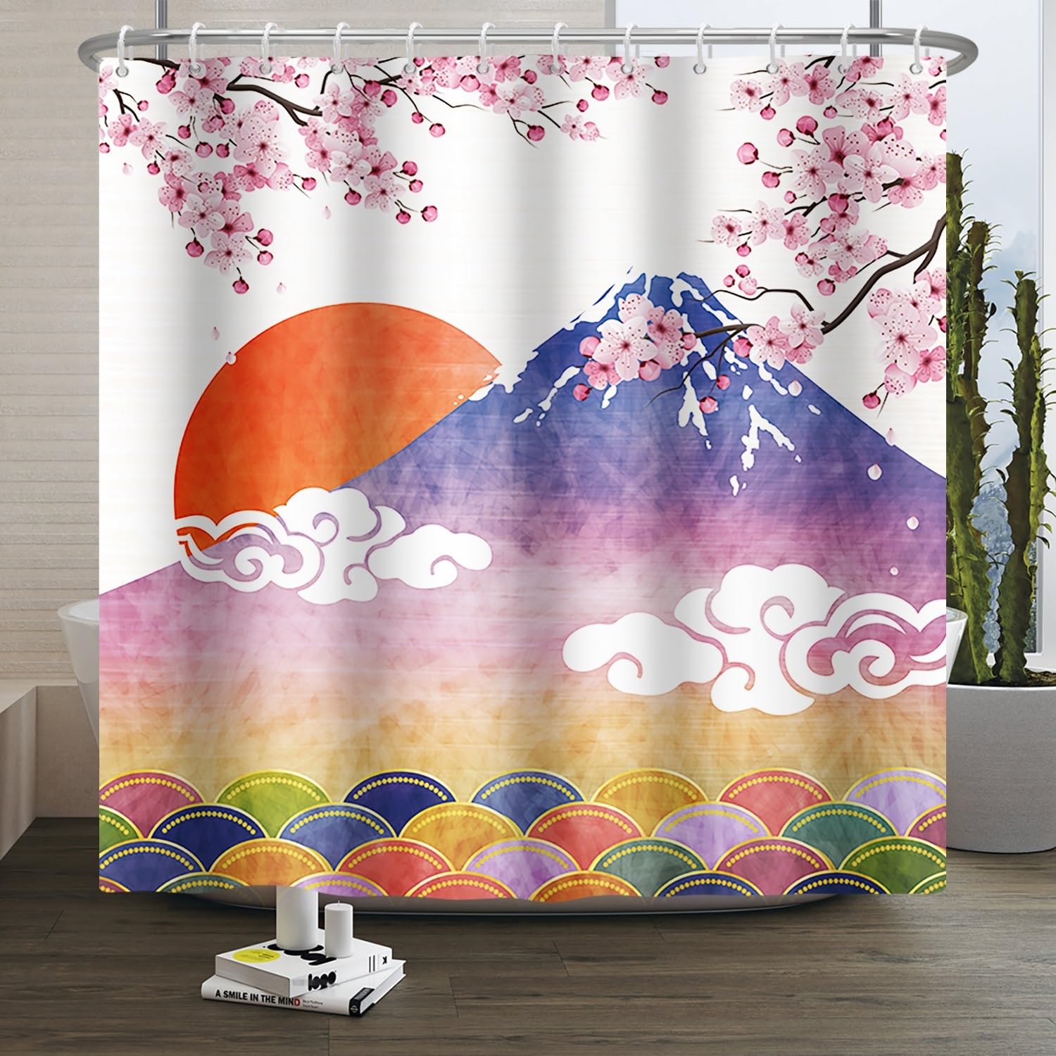 Jolof Store Japanese Cherry Blossom Shower Curtain | Waterproof Polyester