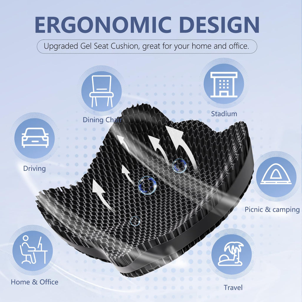 Tsmertor Gel Seat Cushion – Ergonomic Orthopedic Pad for Sciatica Relief
