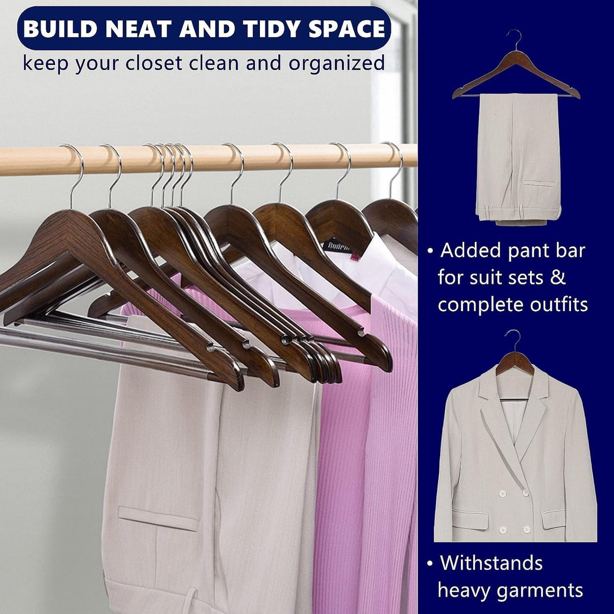 Amber Home 10pcs Retro Wooden Coat Hangers, Wood Suit Hangers, Antique - image 4