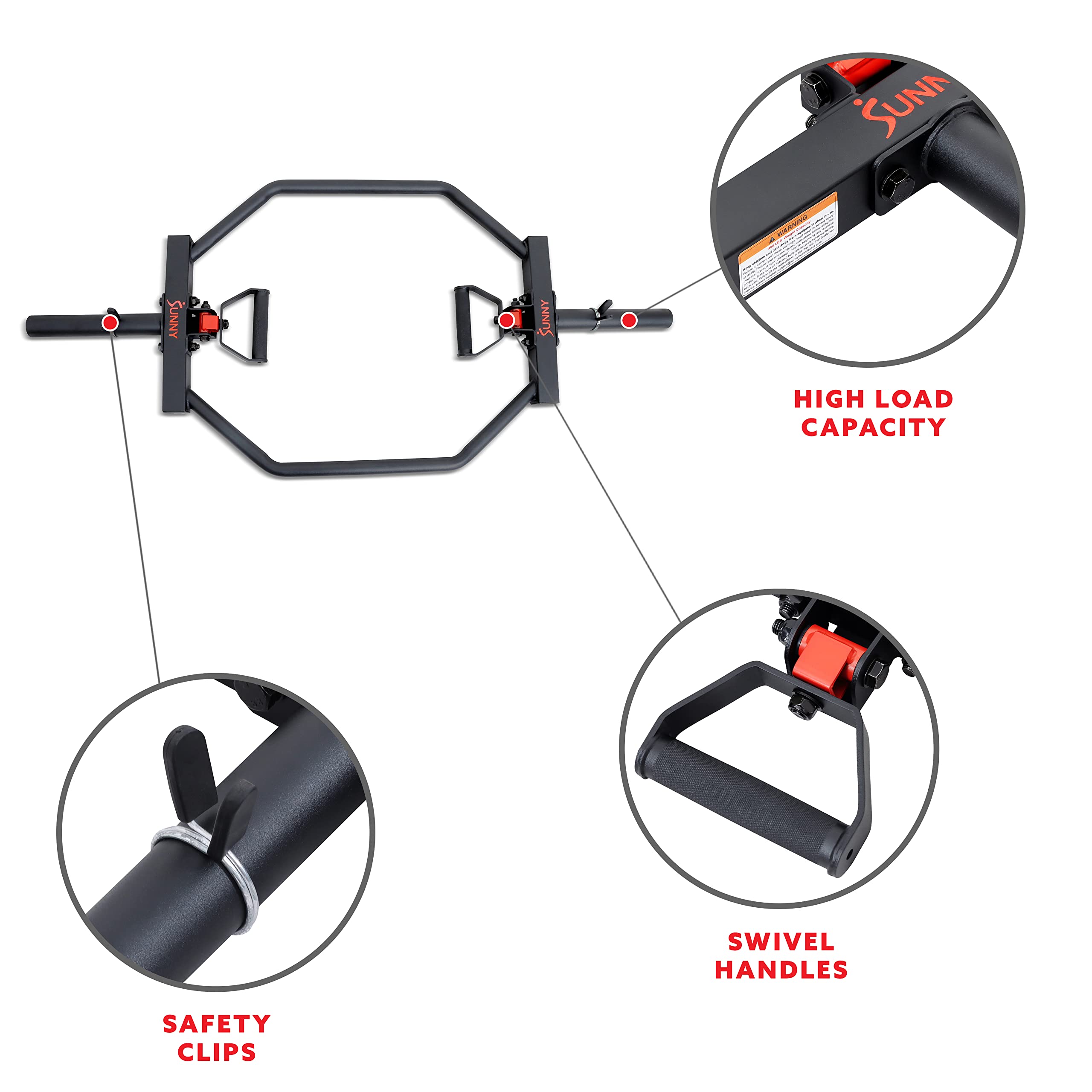 Sunny Health & Fitness Olympic Hex Trap Barbell - 400 LB Capacity