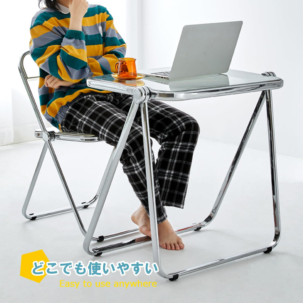 KAIHAOWIN Folding TV Tray Table Clear Acrylic Foldable Desk No Assembly Required Tiny Home Office Side Table Small Computer Desk for Small Spaces - image 5
