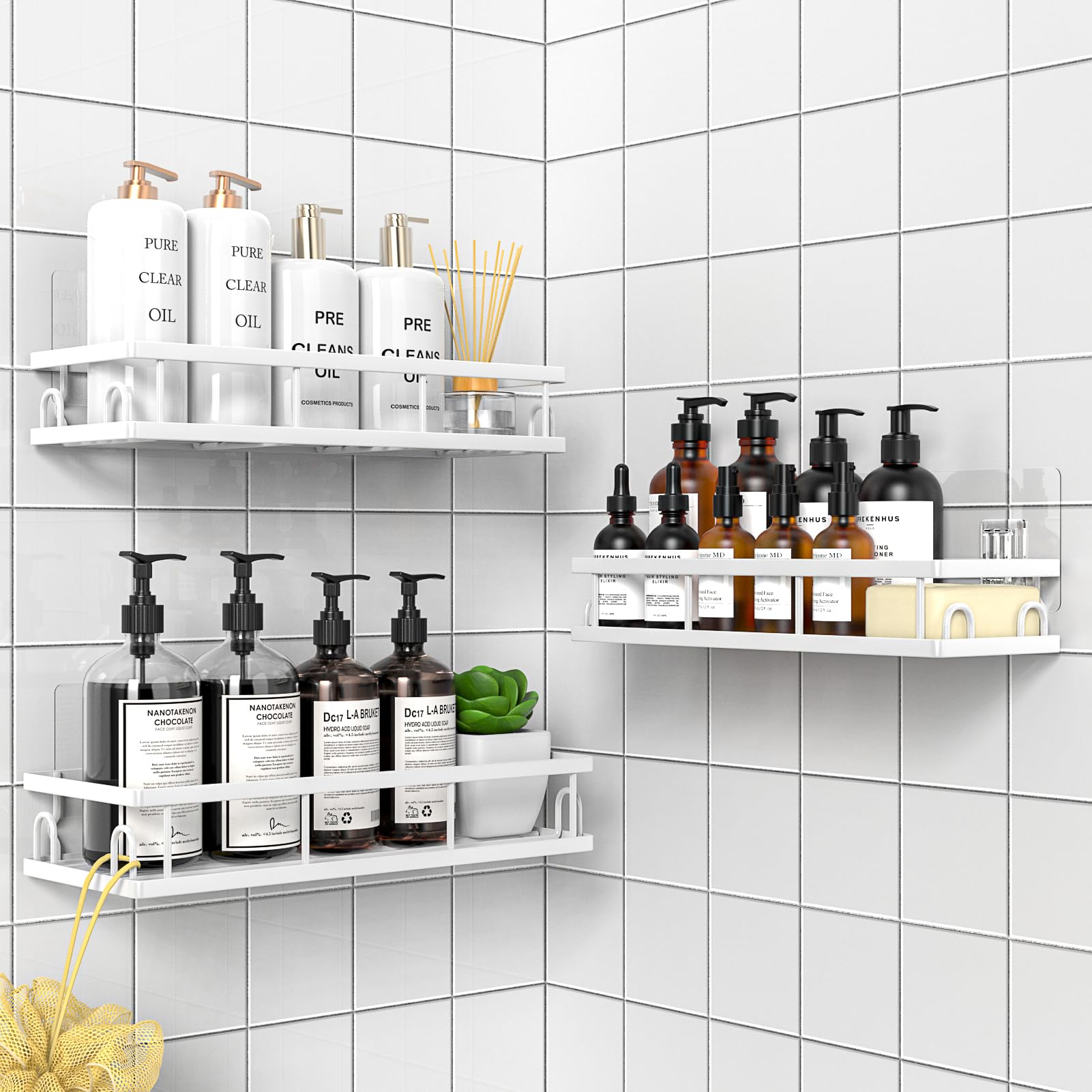 UUlioyer Shower Caddy - 3 Pack Rustproof No-Drill Adhesive Bathroom Shelf