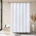 VANZAVANZU White Stripe Boho Shower Curtain - Heavyweight Linen Blend
