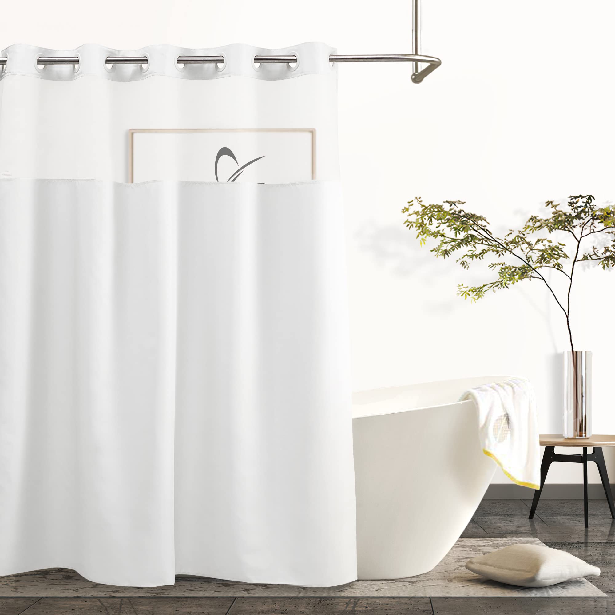 Jolof Store Hookless Shower Curtain with Snap-In Liner and Window – White