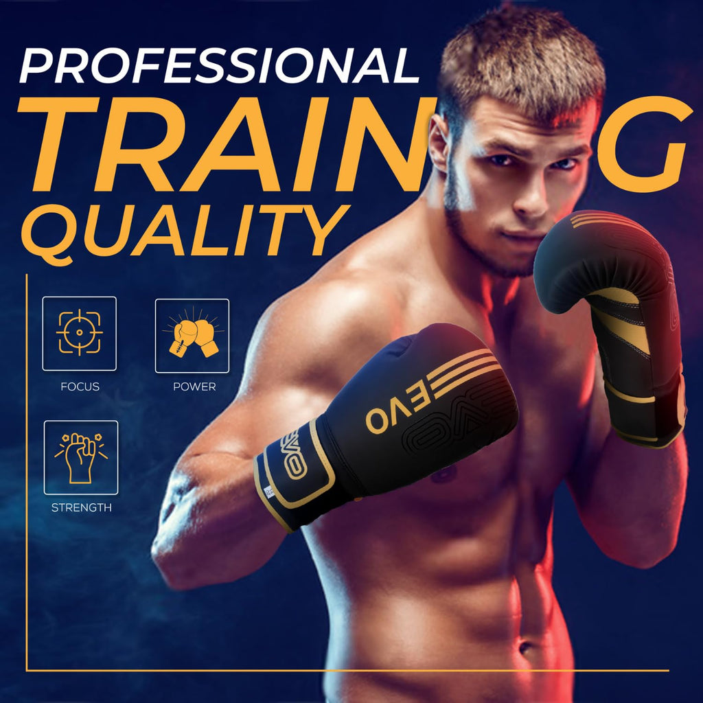 EVO Fitness Matte Black Boxing Gloves and Pads Set | Faux Leather MMA Gear