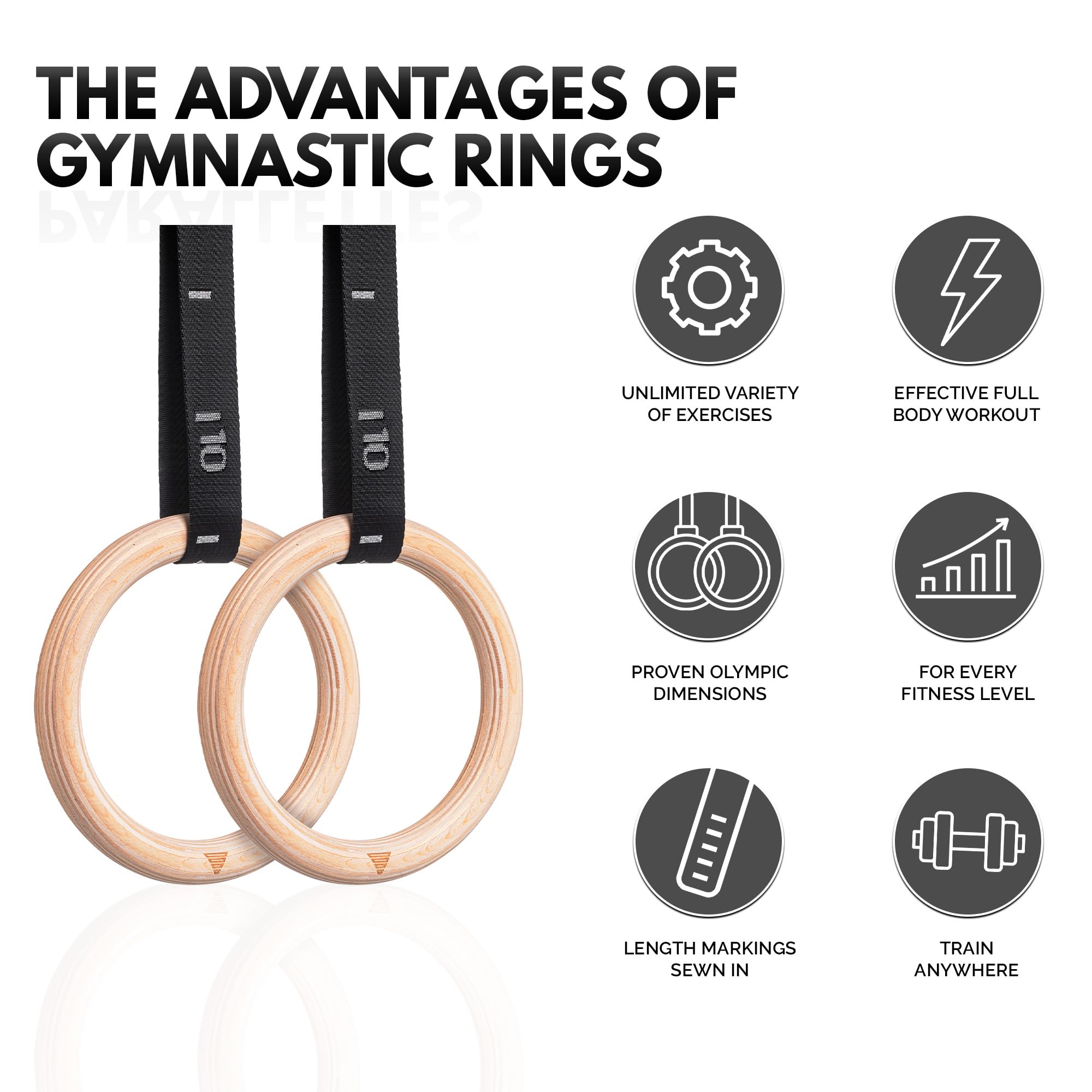 GORNATION Wooden Gym Rings | Olympic Calisthenics Rings with Straps