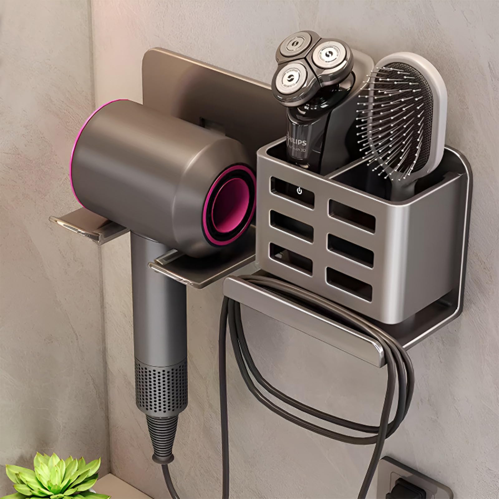 Jorun Hair Dryer and Straightener Holder – No-Drill Wall Mount (Gun Gray)