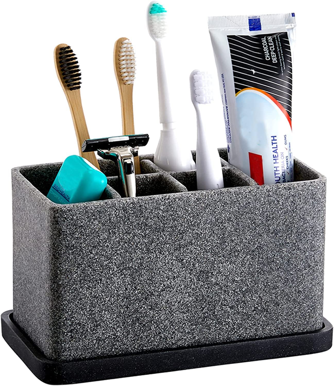 ZCCZ Resin Toothbrush Holder | 6-Slot Bathroom Countertop Organizer Caddy