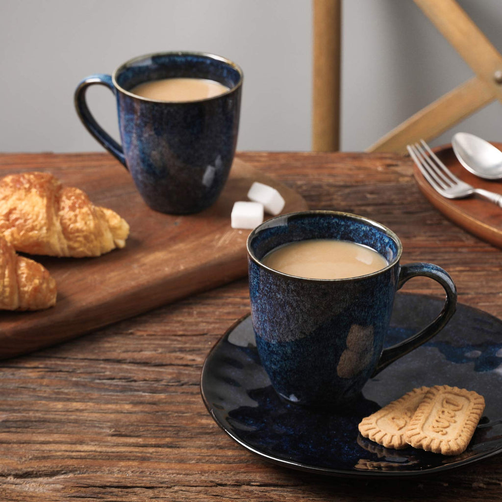 Vicrays Stoneware Coffee Mug Set of 6 | 350ml Starry Blue Tea Mugs