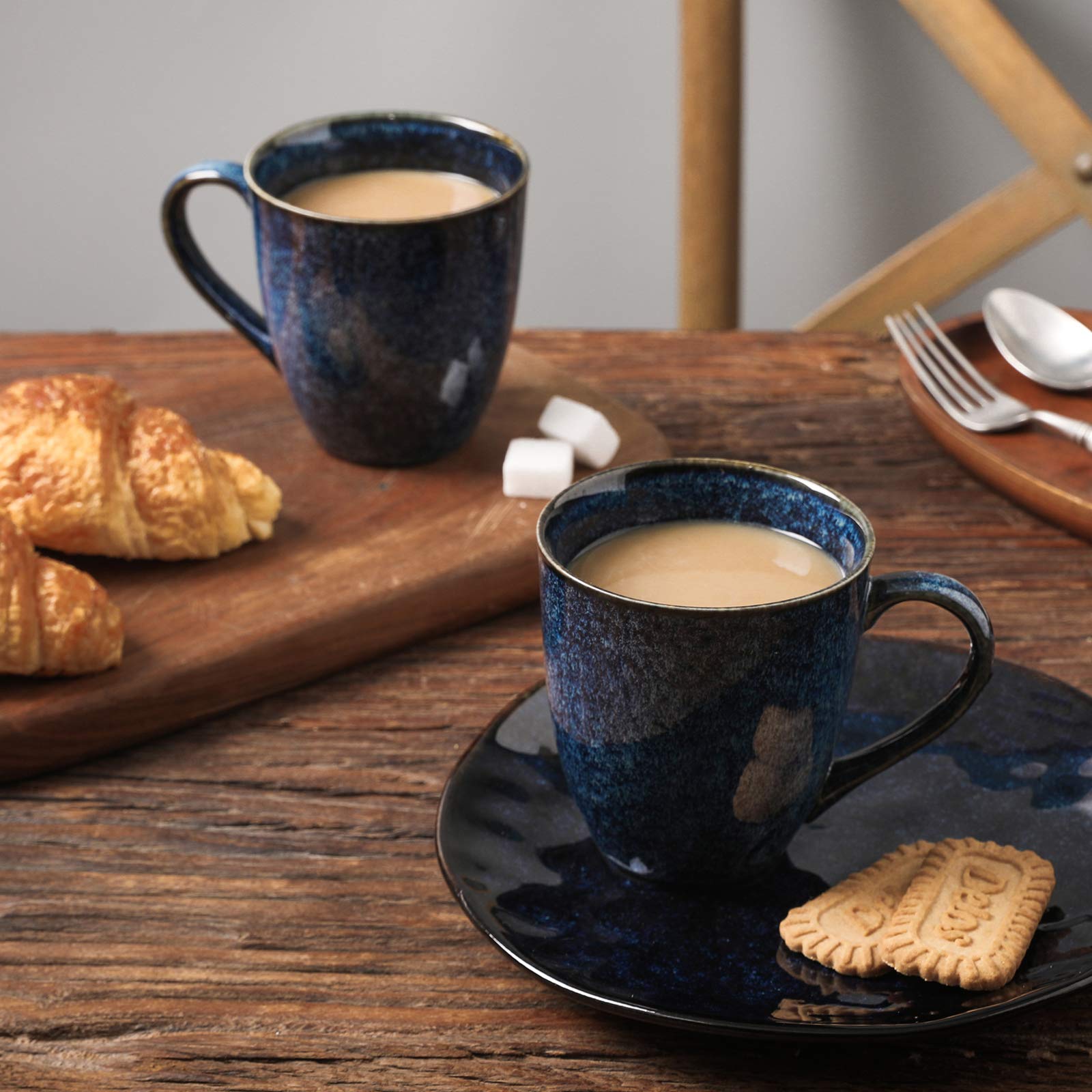 Vicrays Stoneware Coffee Mug Set of 6 | 350ml Starry Blue Tea Mugs