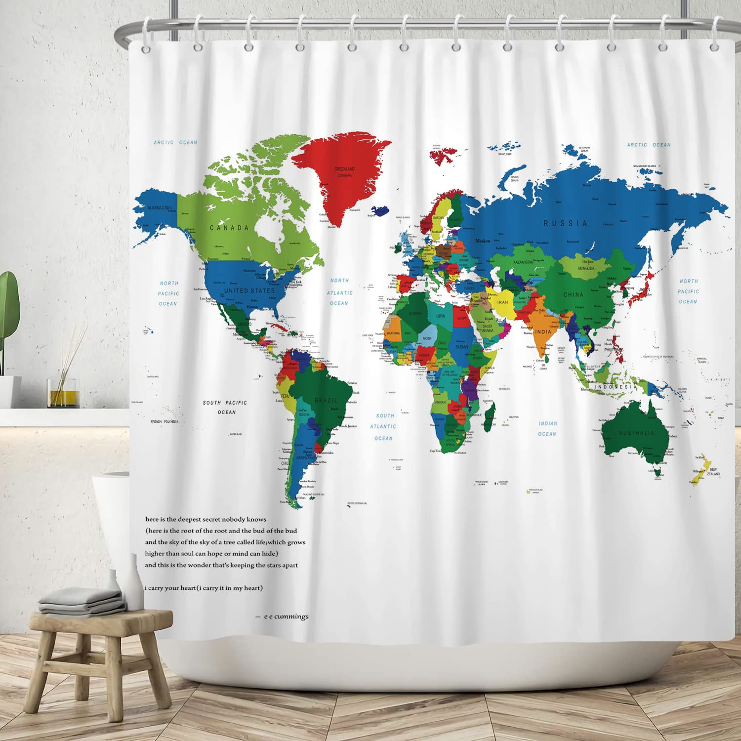 World Map Shower Curtain | Waterproof Polyester – 180x180 cm