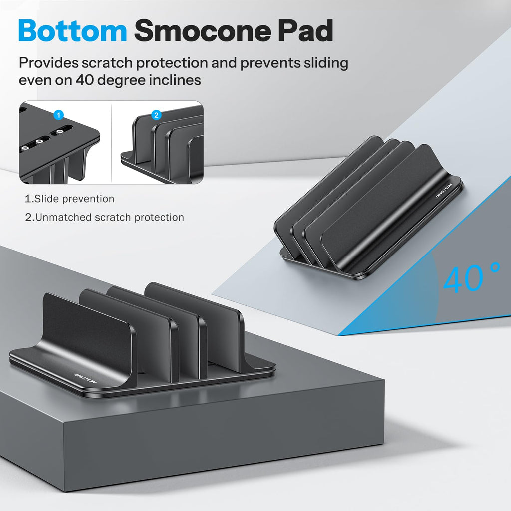 OMOTON Vertical Laptop Stand, Aluminium, Adjustable Dock Size, 3-Slot - image 3
