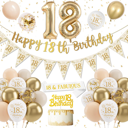 Jolof Store 18th Birthday Decoration Kit – Gold Banner and Balloon Set