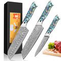Jolof Store Damascus Knife Set - 3pc VG-10 Steel Chef & Santoku Knives
