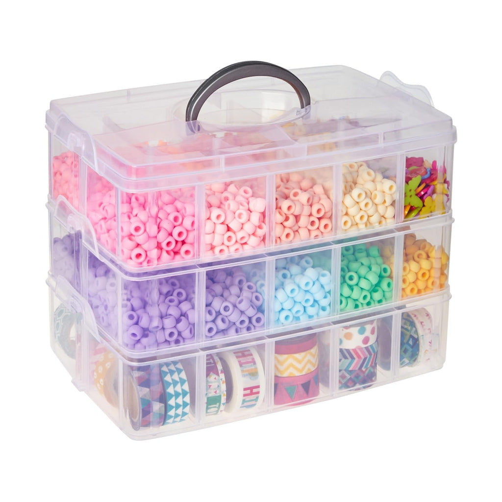Bright Creations 3-Tier Stackable Plastic Craft Storage Containers with 30 Compartments and 40 Sticker Labels 9.5 x 6.5 x 7.2 Inch - image 4