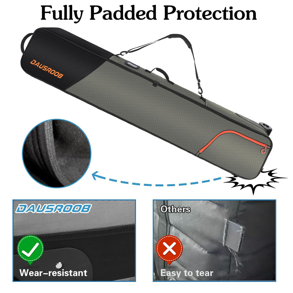 DAUSROOB Padded Snowboard Bag with Wheels | 1680D Waterproof Ski Bag