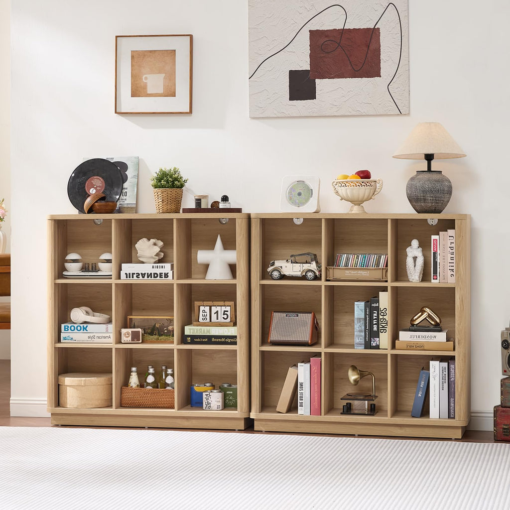 LELELINKY 9 Cube Storage Bookcase, 41" Wide Wooden Book Shelf with Thickened Base, Freestanding 3-Tier Open Book Case Unit with Curved Edge - image 5