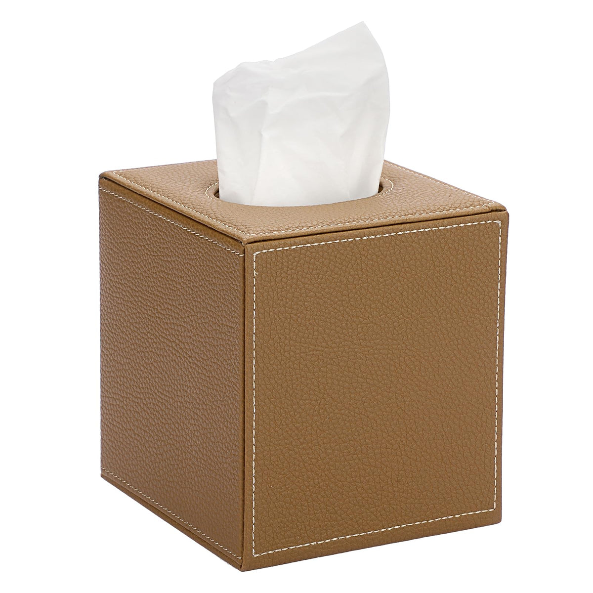 BTSKY PU Leather Square Tissue Box Cover, Camel Textured Tissue Box Holder - image 1