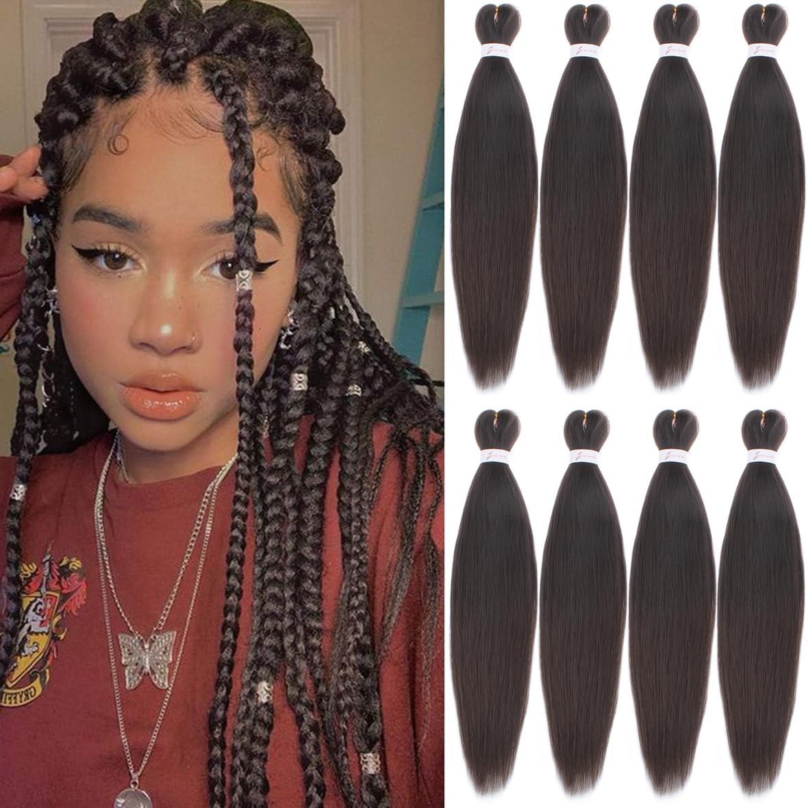Leeven 26 Inch Pre-Stretched Braiding Hair - 8 Packs Yaki Straight Texture