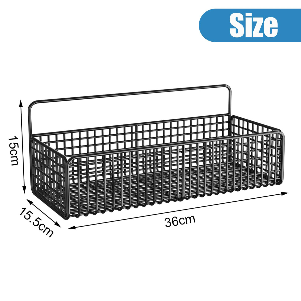 KOLAKO Wire Storage Basket, Self Adhesive Shower Storage Caddy Black, No Drilling Metal Shower Organiser, Wall Mounted Shampoo Holder - image 2