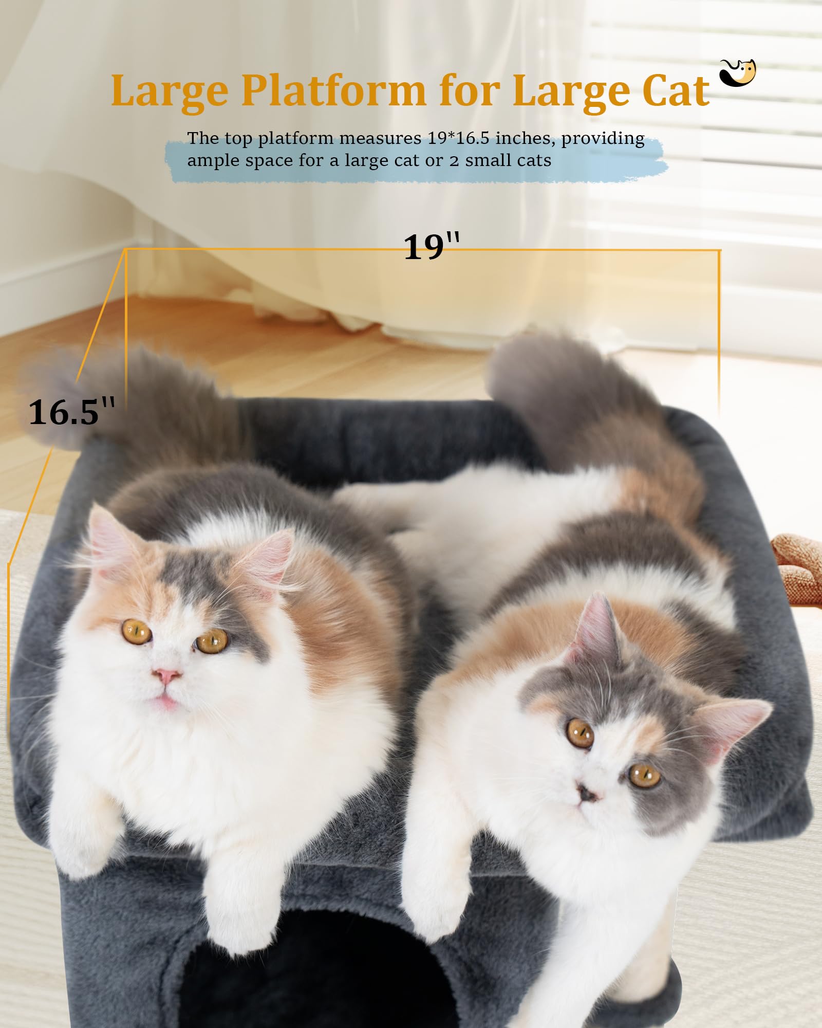 Aechonow 61cm Cat Tree Tower | 2 Condos & Large Perch | Dark Gray