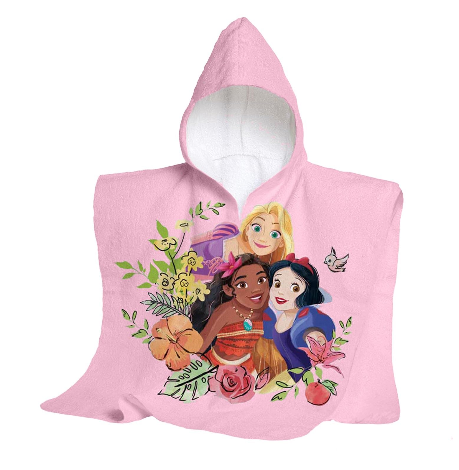 Disney Princesses Kids Hooded Beach Poncho – 100% Cotton Towel, 60x60cm