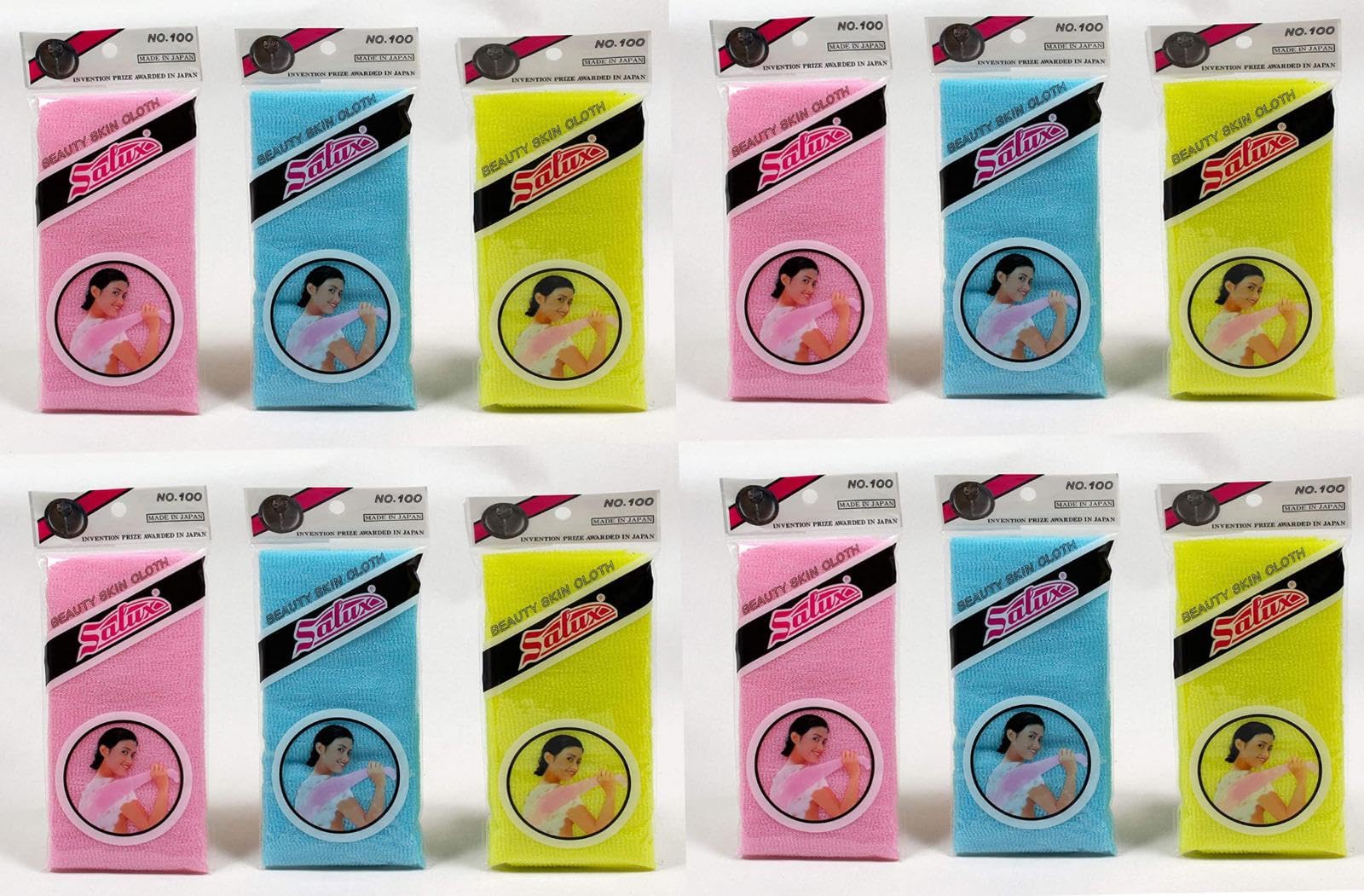 Salux Japanese Exfoliating Bath Towel – 12 Pack Mixed Colors Set