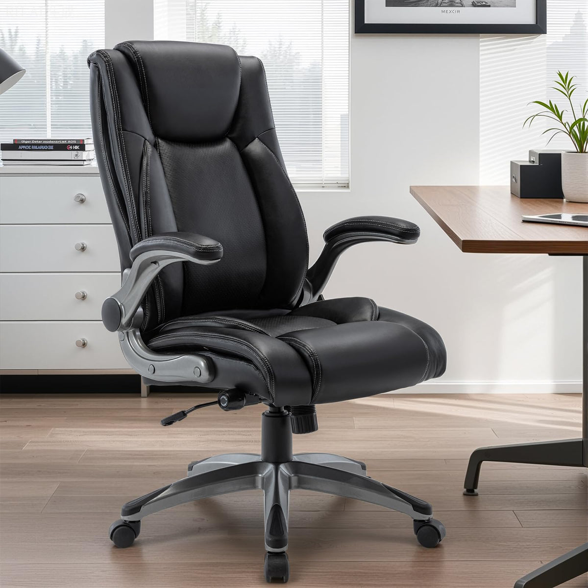 Ergonomic Executive Office Chair with Adjustable Lumbar Support, Flip-up Armrests, Double Padded Seat & Tilt Function - image 1