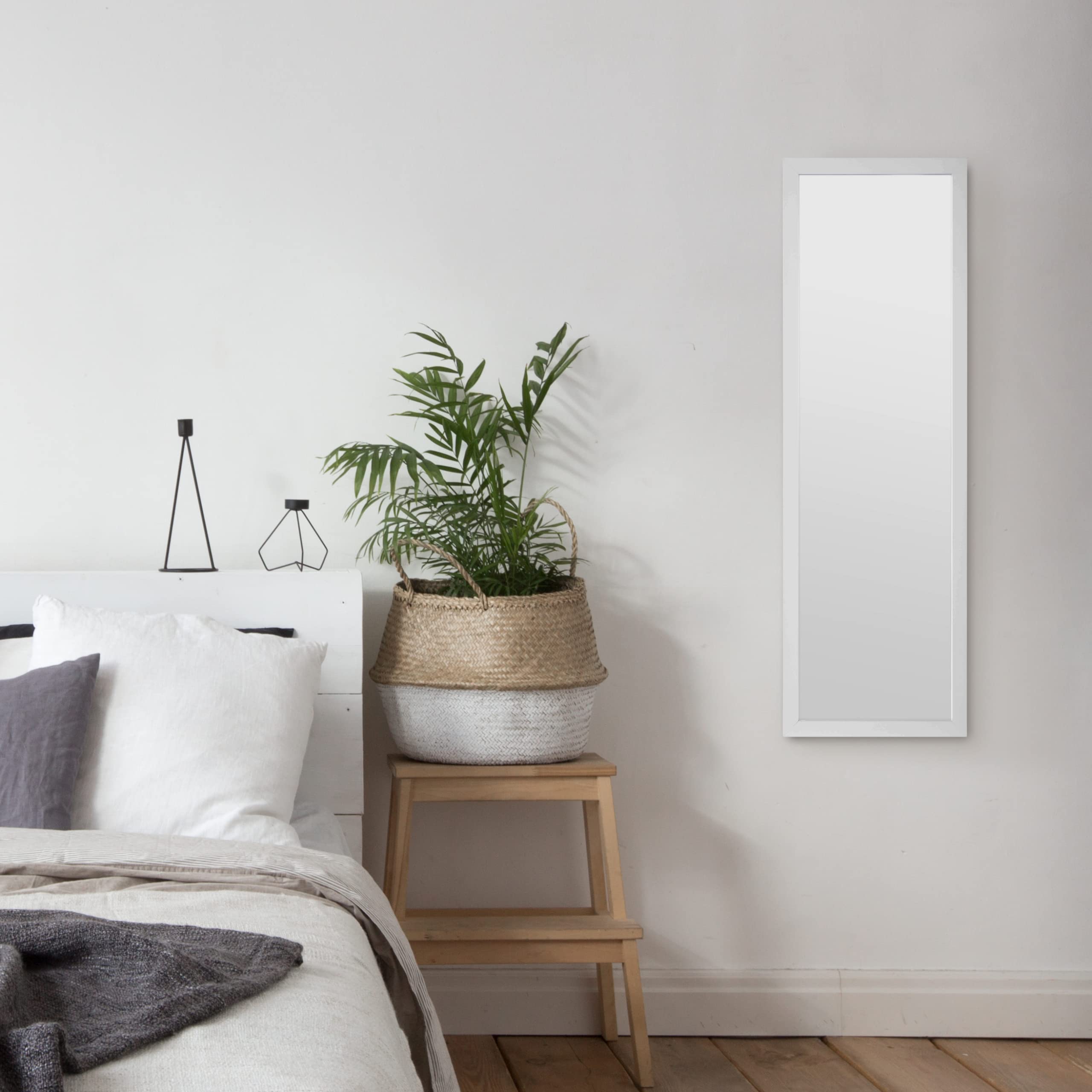 Jolof Store Full Length White Wooden Wall Mirror - 35x110cm