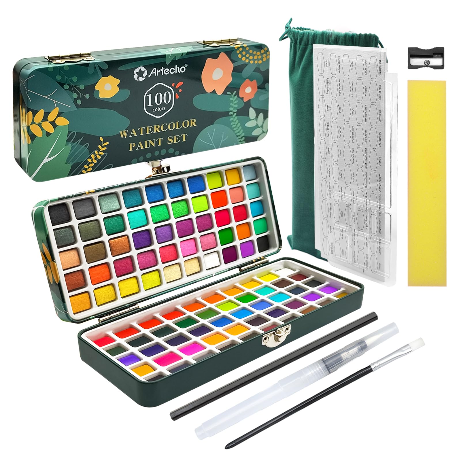 Artecho 100 Colors Watercolour Paint Set with Travel Box and Brushes