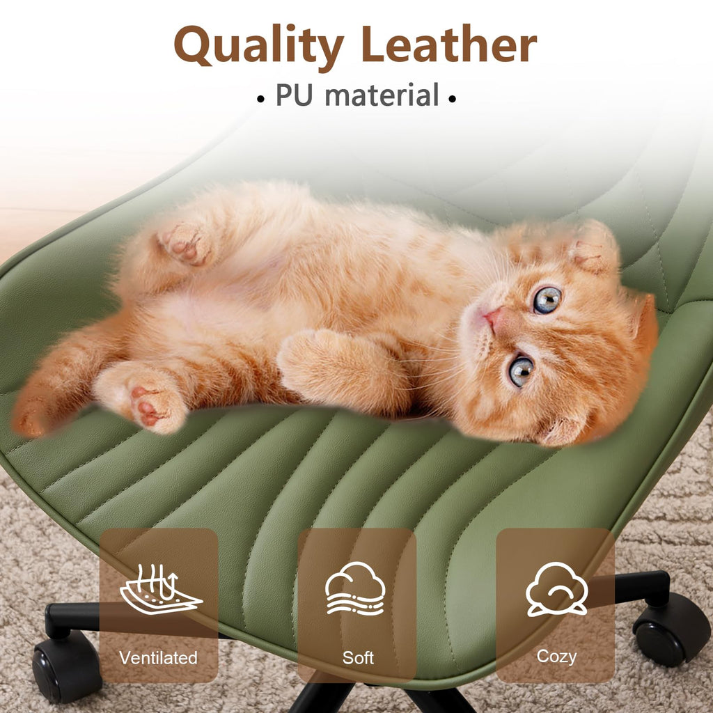 YOUTASTE Office Chair Adjustable, Ergonomic Desk Chair Armless PU Leather Swivel Chairs with Wheels for Home Office Computer, Modern, Olive Green - image 3