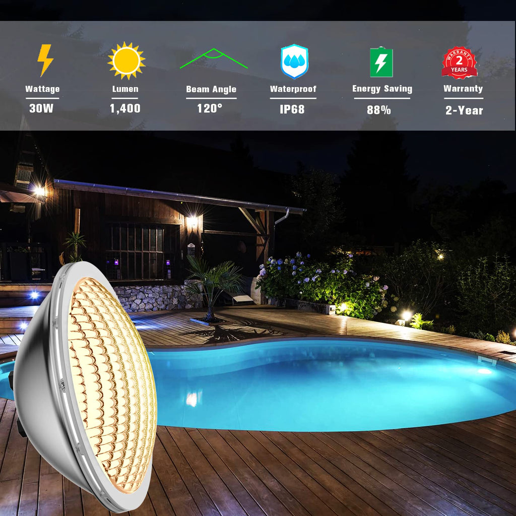 LyLmLe PAR56 LED Swimming Pool Light | 30W 12V IP68 Warm White 3000K