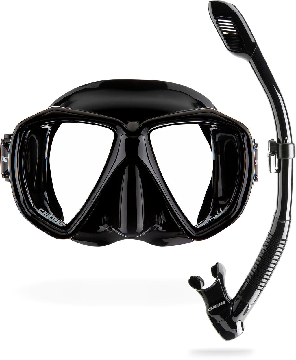Cressi Ranger & Dry Snorkel Set - Adult Mask with Tempered Glass, Black