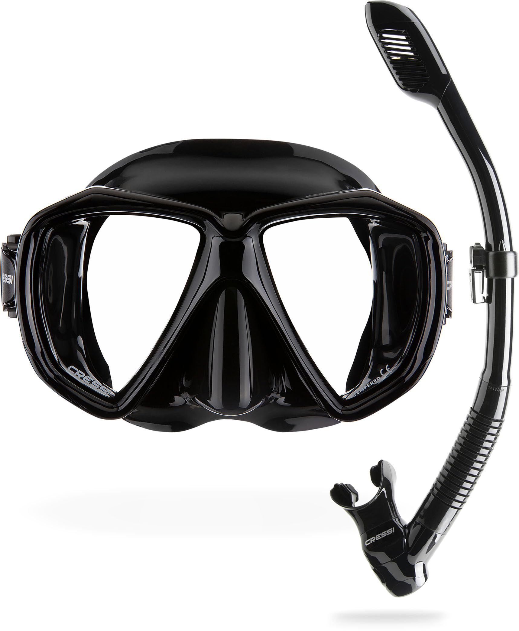 Cressi Ranger & Dry Snorkel Set - Adult Mask with Tempered Glass, Black
