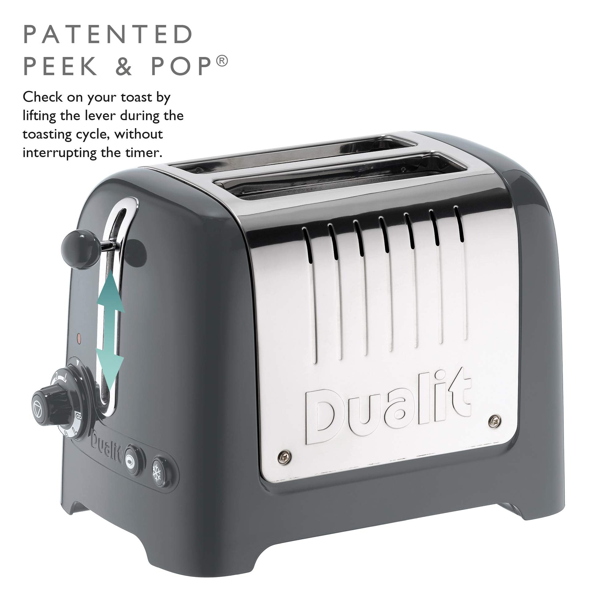 Dualit 2 Slice Lite Toaster | Polished with High Gloss Grey | 36mm Wide Slots