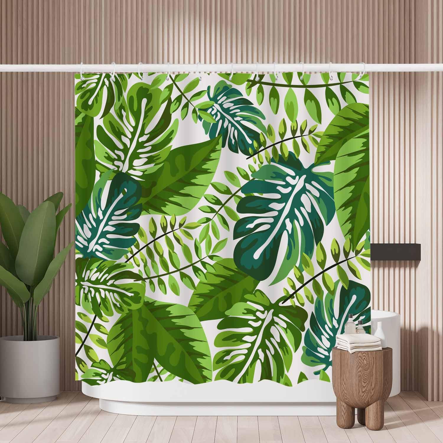 Tropical Leaves Shower Curtain – Mold Resistant Polyester