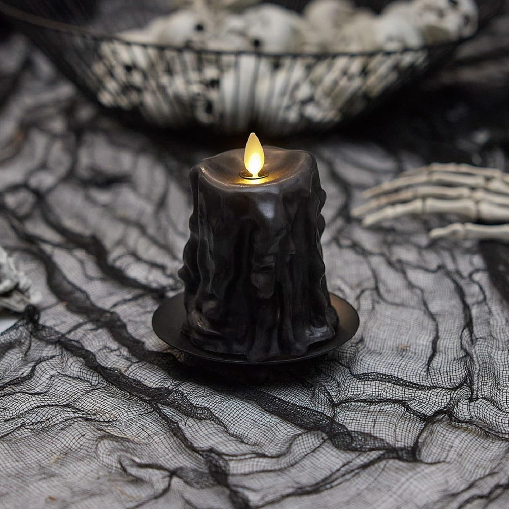 Luminara Black Heavy Wax Drip Flameless LED Pillar Candle | 3.4 x 4.5