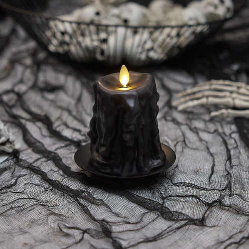Luminara Black Heavy Wax Drip Flameless LED Pillar Candle | 3.4 x 4.5
