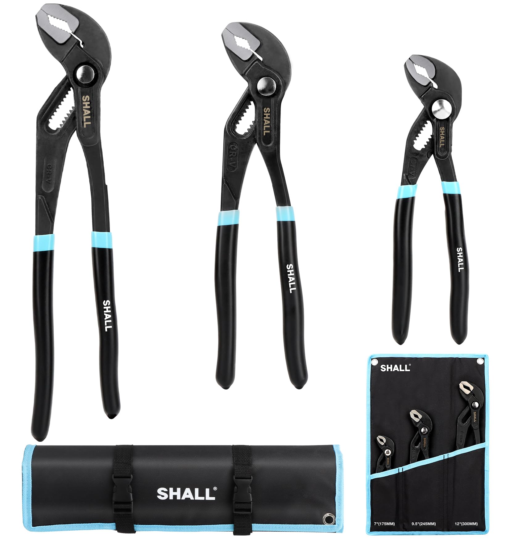 SHALL 3-Piece Groove Joint Pliers Set | 7, 9.5, 12 Inch Cr-V Steel