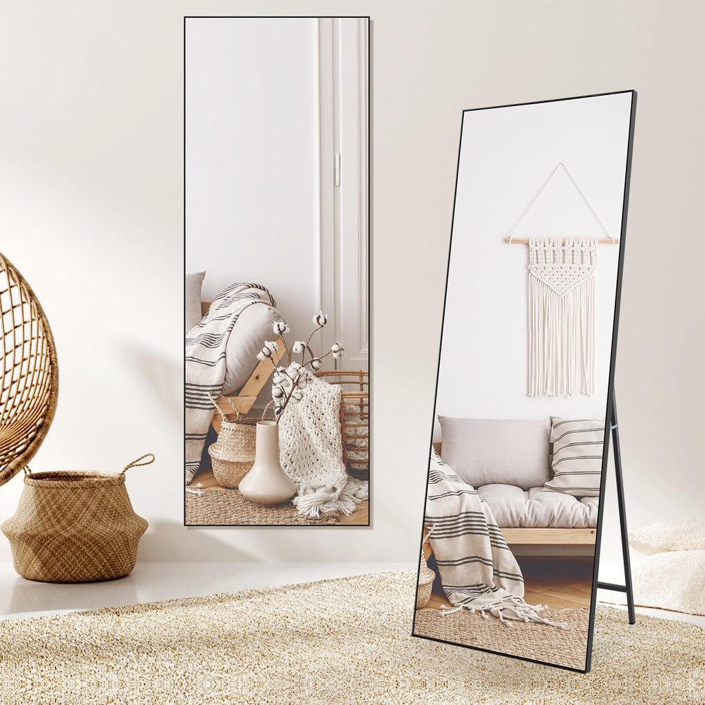 HORLIMER Full Length Mirror | 65x24 Black Frame Shatterproof Floor Mirror