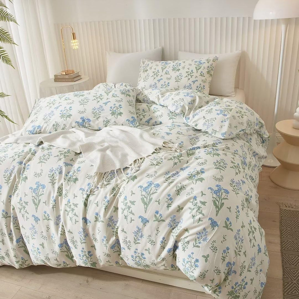Ruccit White Floral 100% Cotton Double Duvet Cover Set | 3-Piece Bedding