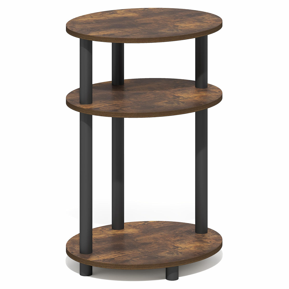 Furinno TURN-N-TUBE Side Table, 3-Tier Oval End Table, Night Stand, Bedside Table, for Living Room, Bedroom, Amber Pine/Black - image 5