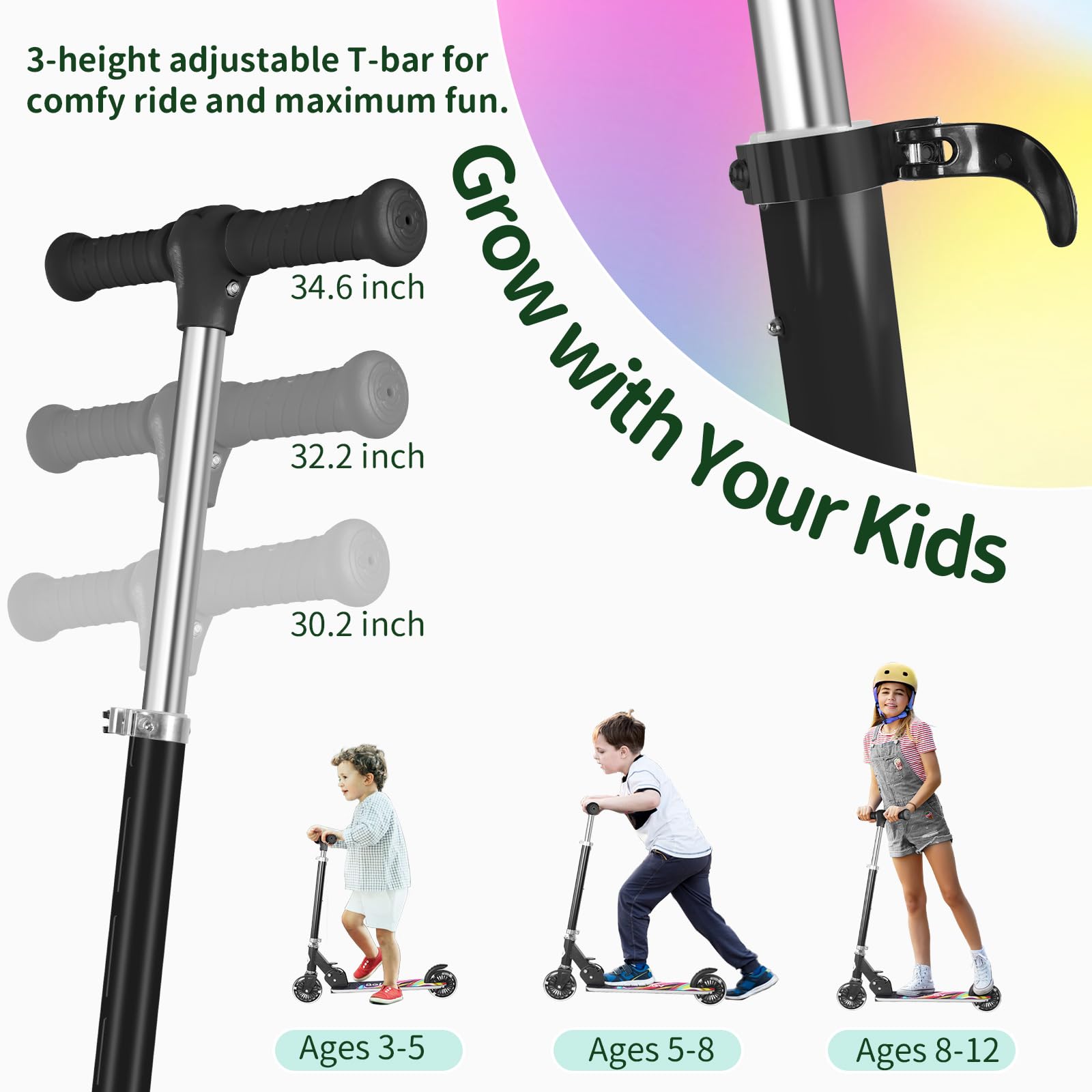 BELEEV V2 Kids Kick Scooter | Light-Up Wheels & Deck | Foldable 2-Wheel