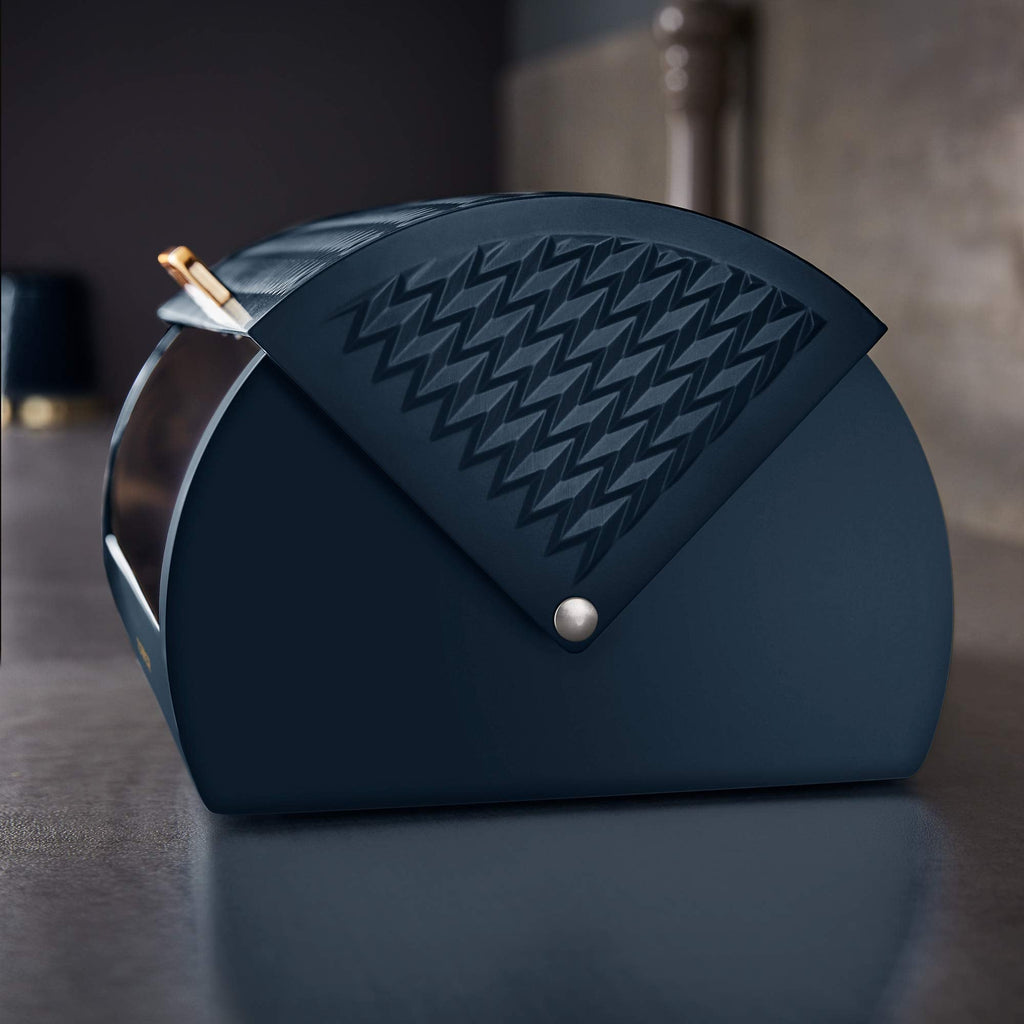Tower Empire Roll Top Bread Bin – Art Deco Stainless Steel, Midnight Blue