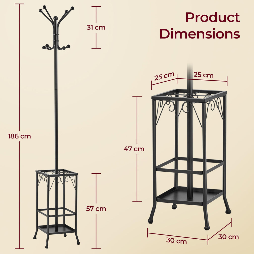 Yaheetech Metal Coat Rack Stand with Umbrella Holder & 8 Hooks, Black - image 2